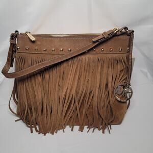 Michael Kors- Women's Brown Suede Fringe Billy shoulder bag